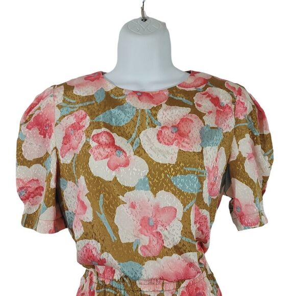 Vintage 70's Drop Waist Pleated Satiny Floral Dress Size Small - Picture 6 of 10